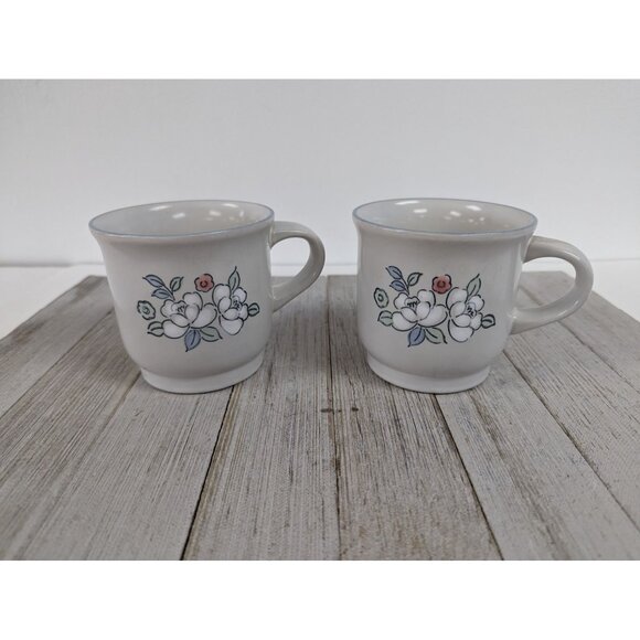 Set of 2 CHANTILLY Stoneware By Hearthside Cups  Coffee Tea Fleur De Lune - Picture 1 of 8